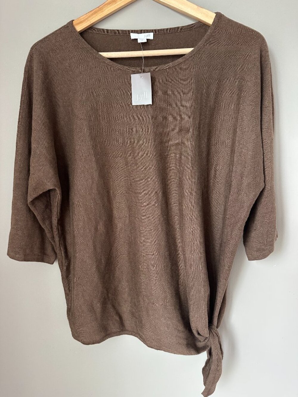 J.Jill Linen Blend Side-Tie Top Beechnut Brown Size M - NWT